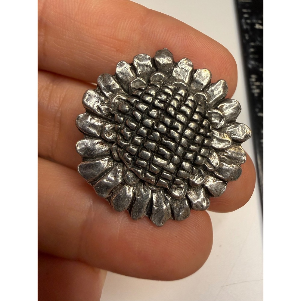 Sheridan Silver Tone Sunflower Brooch Floral Textured Antiqued Pin